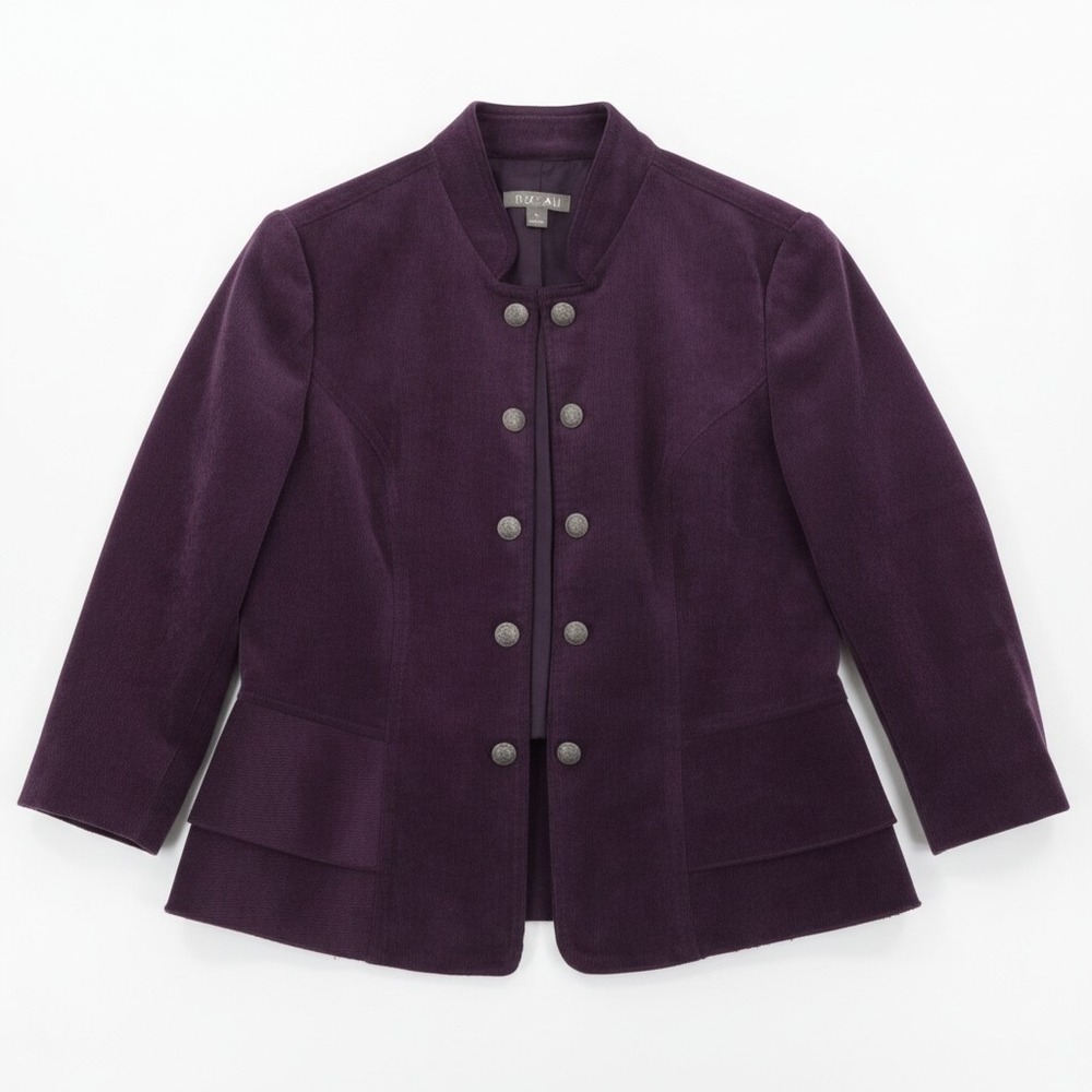 Roz & Ali Corduroy Military Jacket Purple Tiered Ruffle 3/4 Sleeve Size‎ S